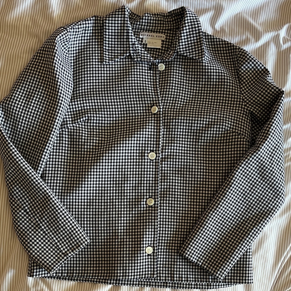 Michael Kors Wool Navy and White check shirt jacket